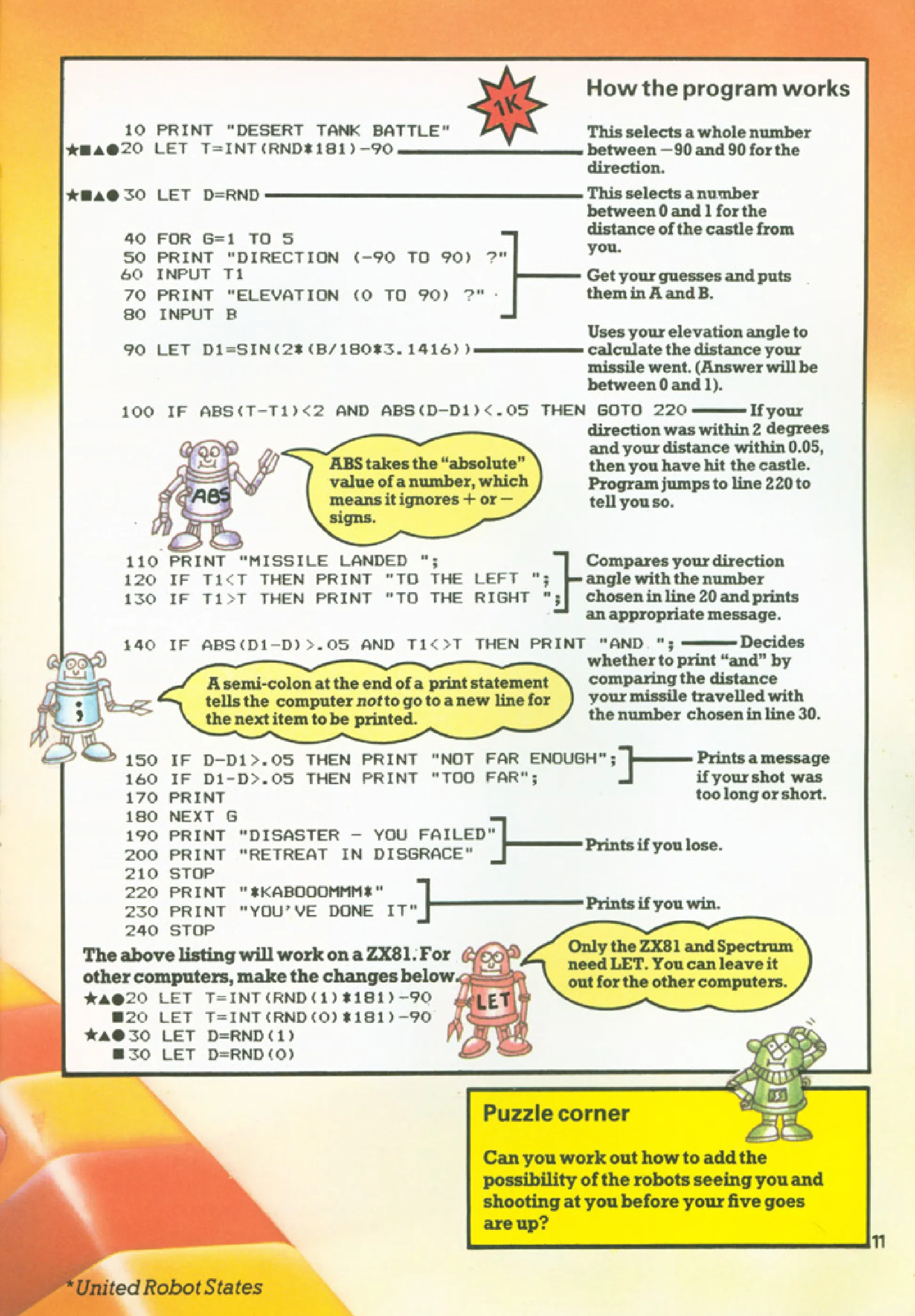 Desert Tank Battle, sida 2 — Usborne Computer Battlegames