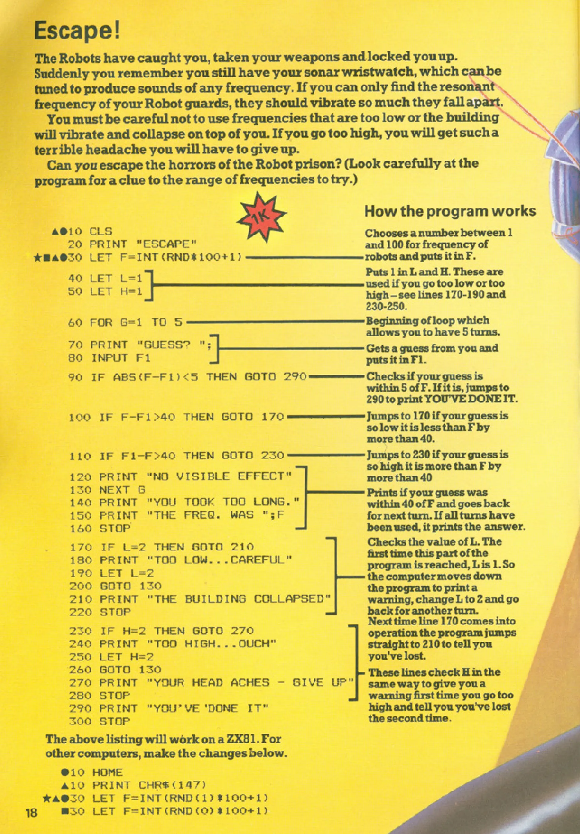 Escape!, sida 1 — Usborne Computer Battlegames