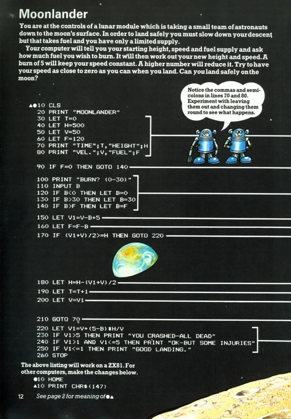 Moonlander, sida 13 — Usborne Computer Spacegames