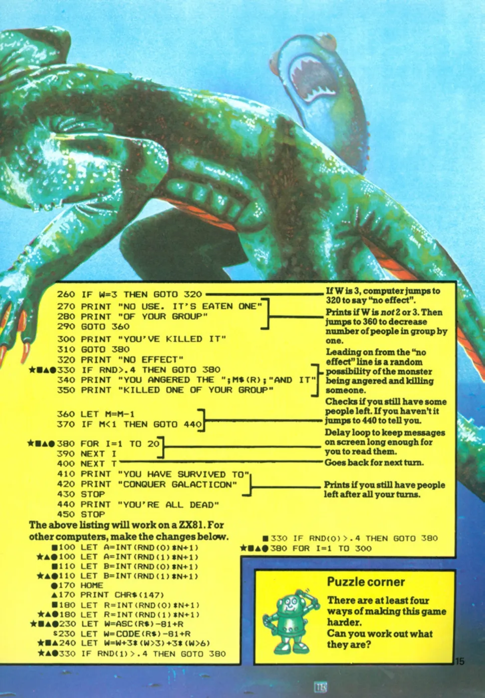 Monsters of Galacticon, sida 16 — Usborne Computer Spacegames