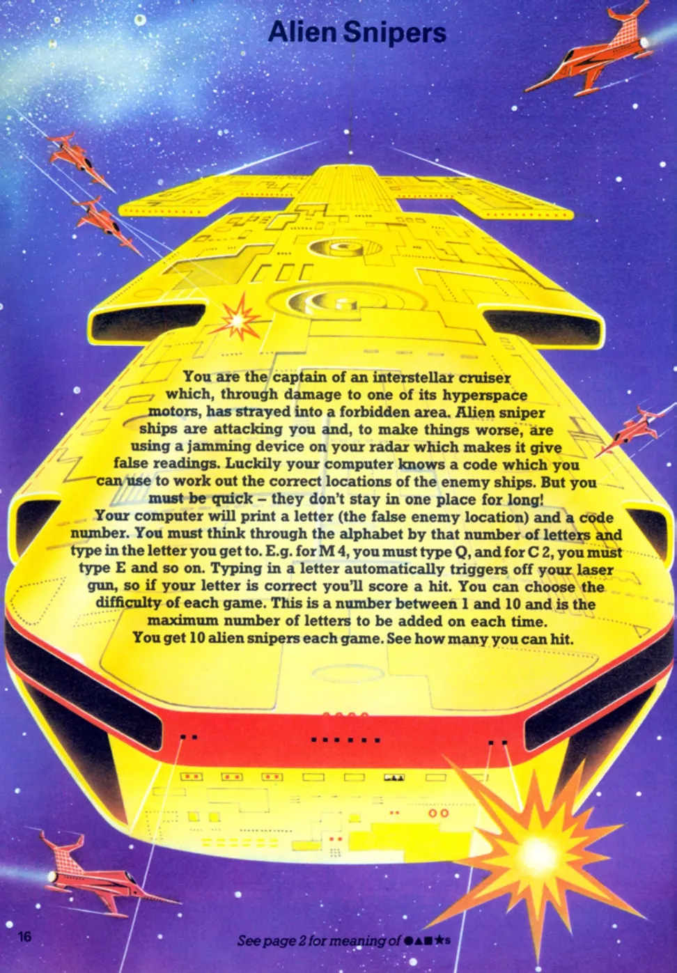 Alien Snipers, sida 1 — Usborne Computer Spacegames