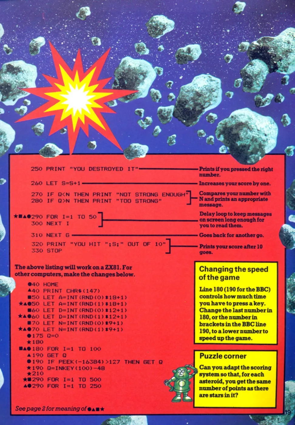 Asteroid Belt, sida 20 — Usborne Computer Spacegames