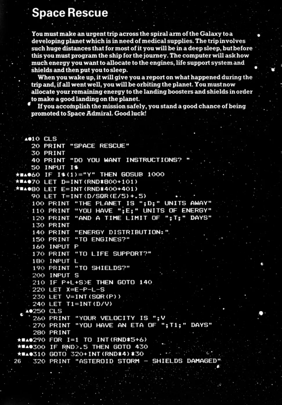 Space Rescue, sida 1 — Usborne Computer Spacegames