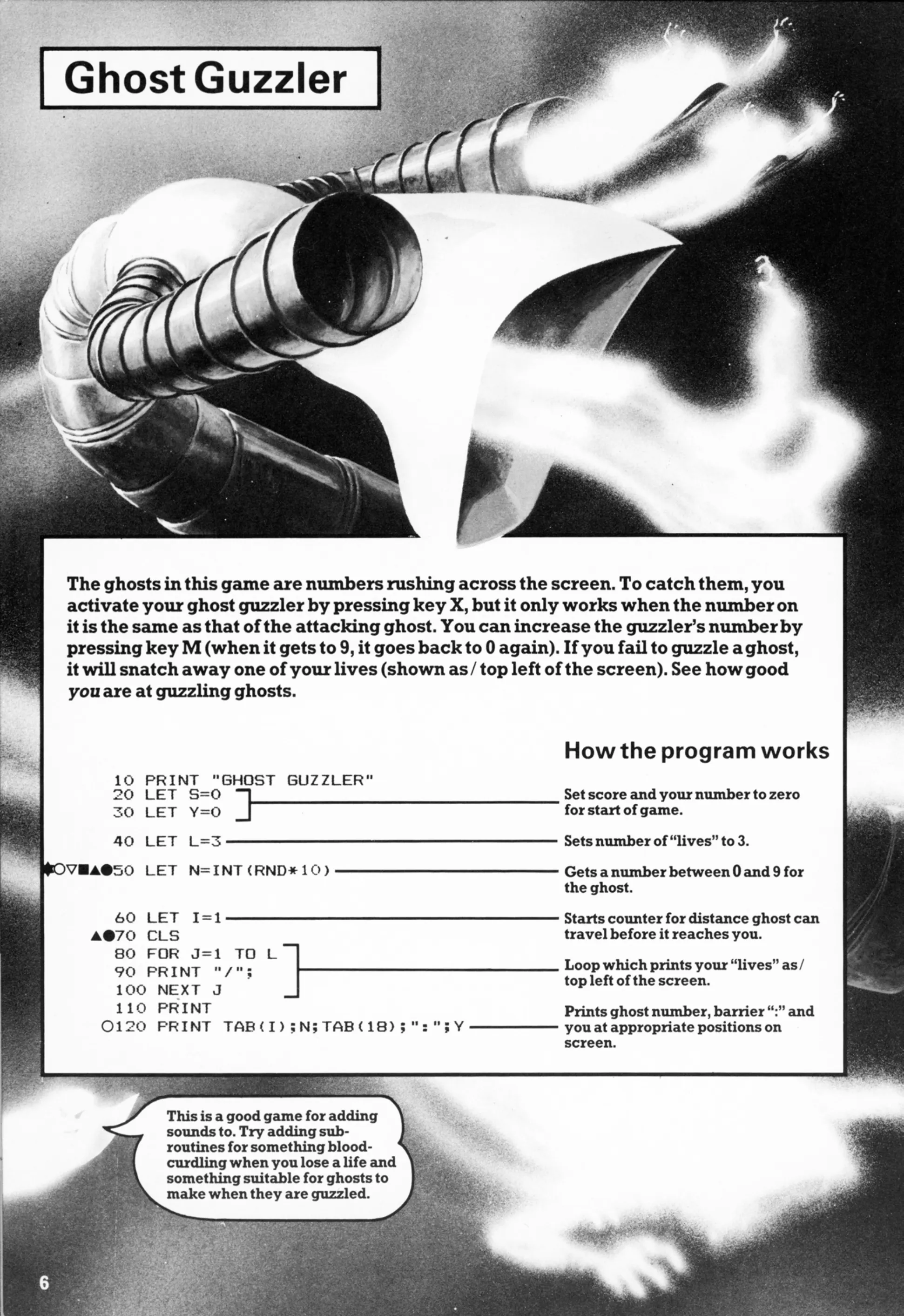 Ghost Guzzler, sida 1 — Usborne Creepy Computer Games
