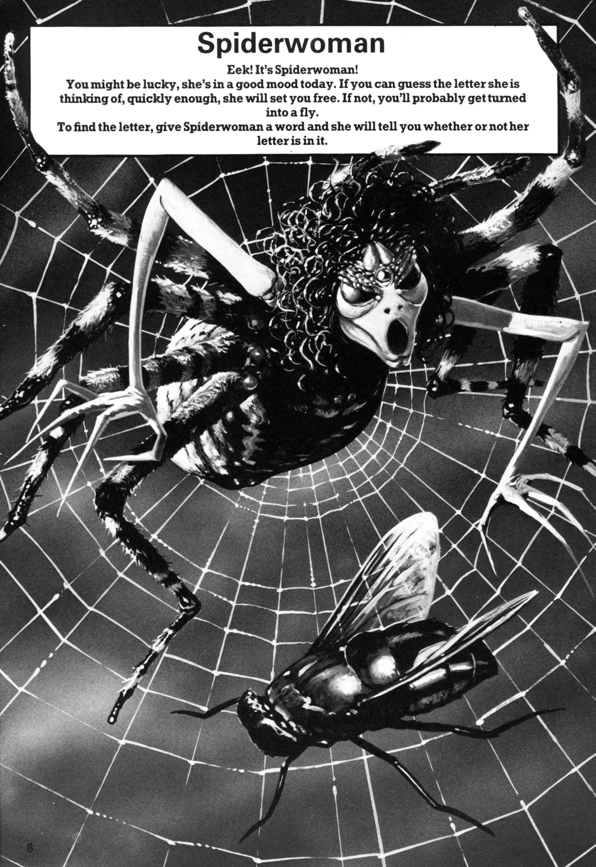 Spiderwoman, sida 1 — Usborne Creepy Computer Games