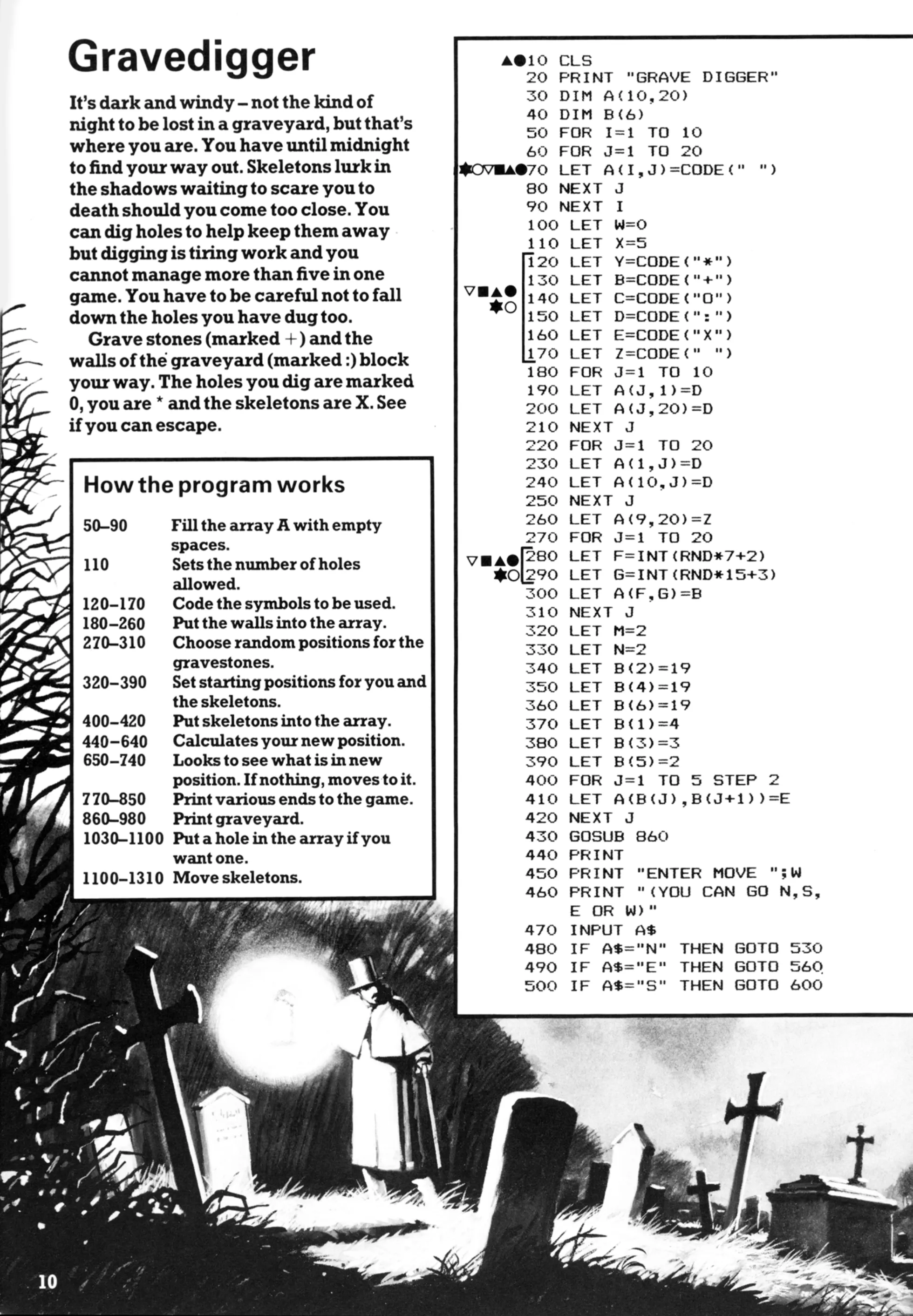 Gravedigger, sida 1 — Usborne Creepy Computer Games