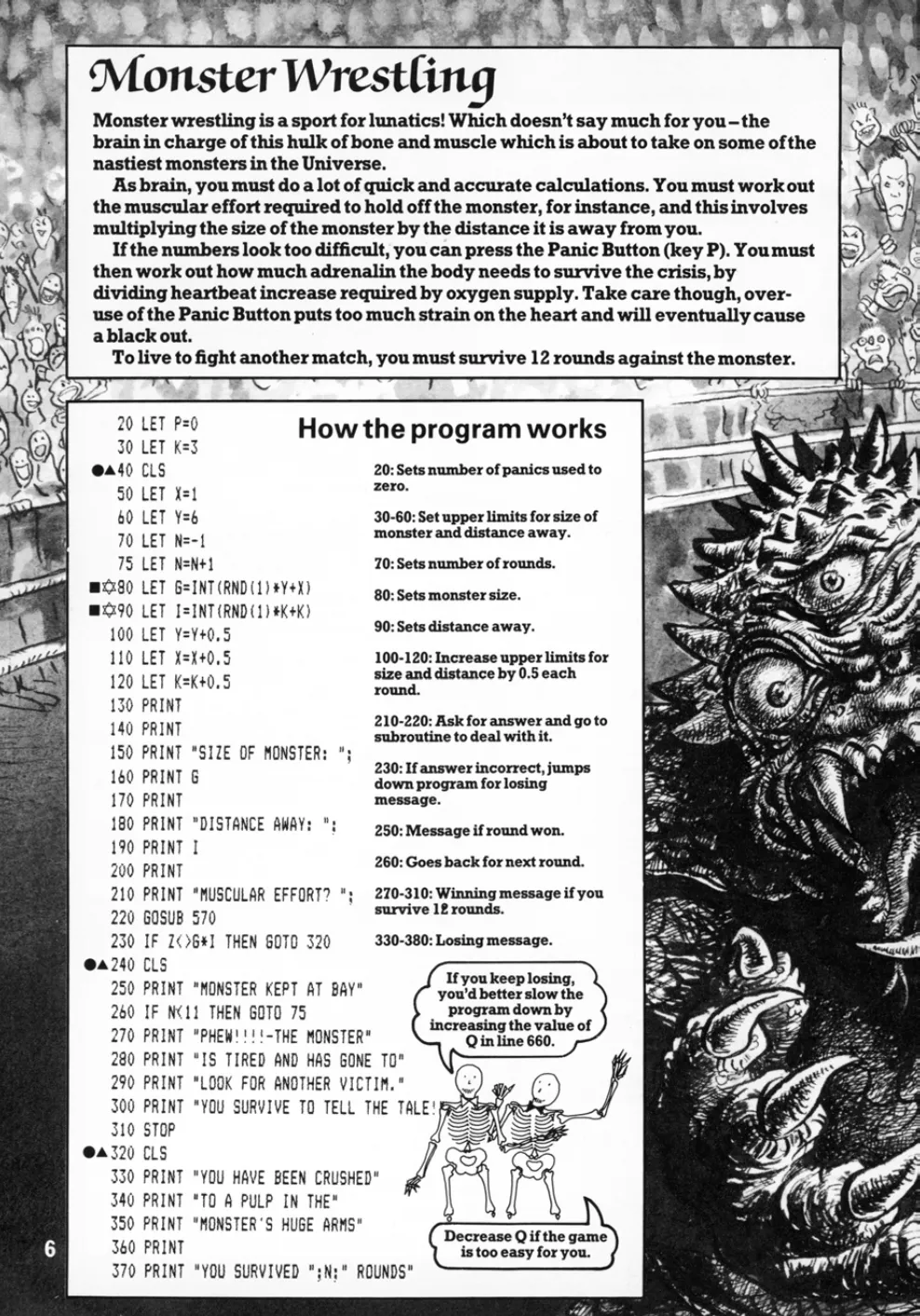 Monster Wrestling, sida 1 — Usborne Weird Computer Games