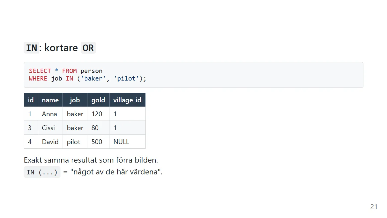IN ger samma resultat som OR
