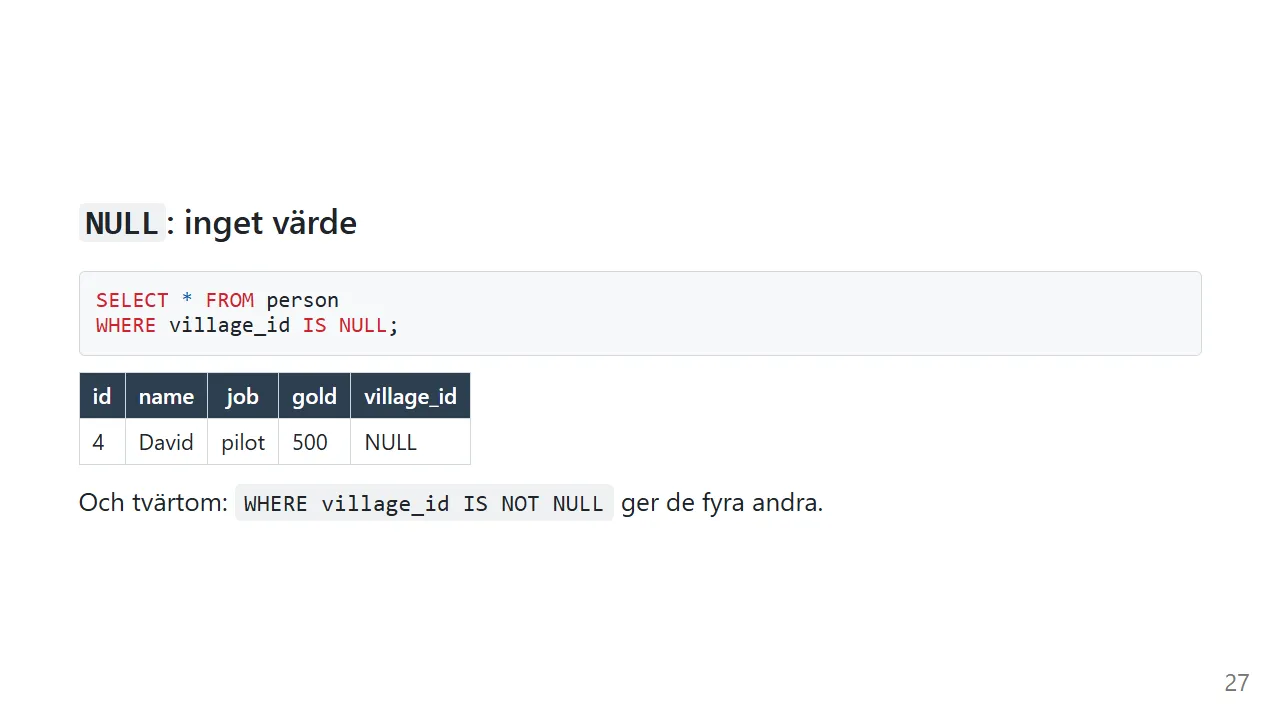 WHERE village_id IS NULL ger David