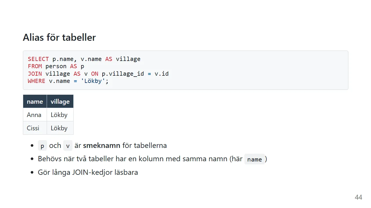 Alias: p och v är smeknamn för tabellerna